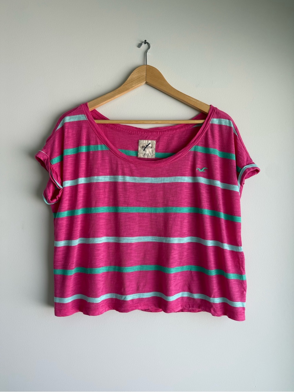 Hollister Pink Striped Oversized T Shirt XS S Y2K